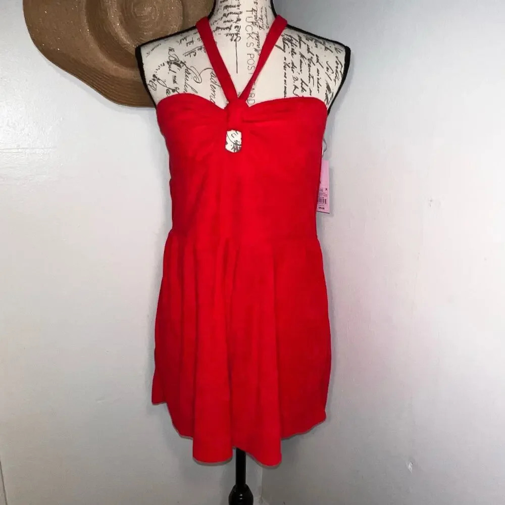 Wild Fable,Large, keyhole twist,terrycloth adjustable halter romper red NEW
